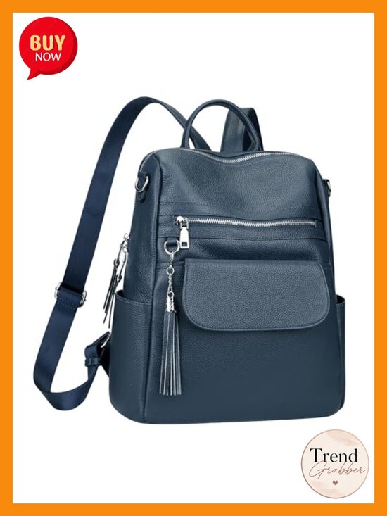 Genuine Leather Backpack Purse Convertible Shoulder Bag Multi-Pocket Front Flap